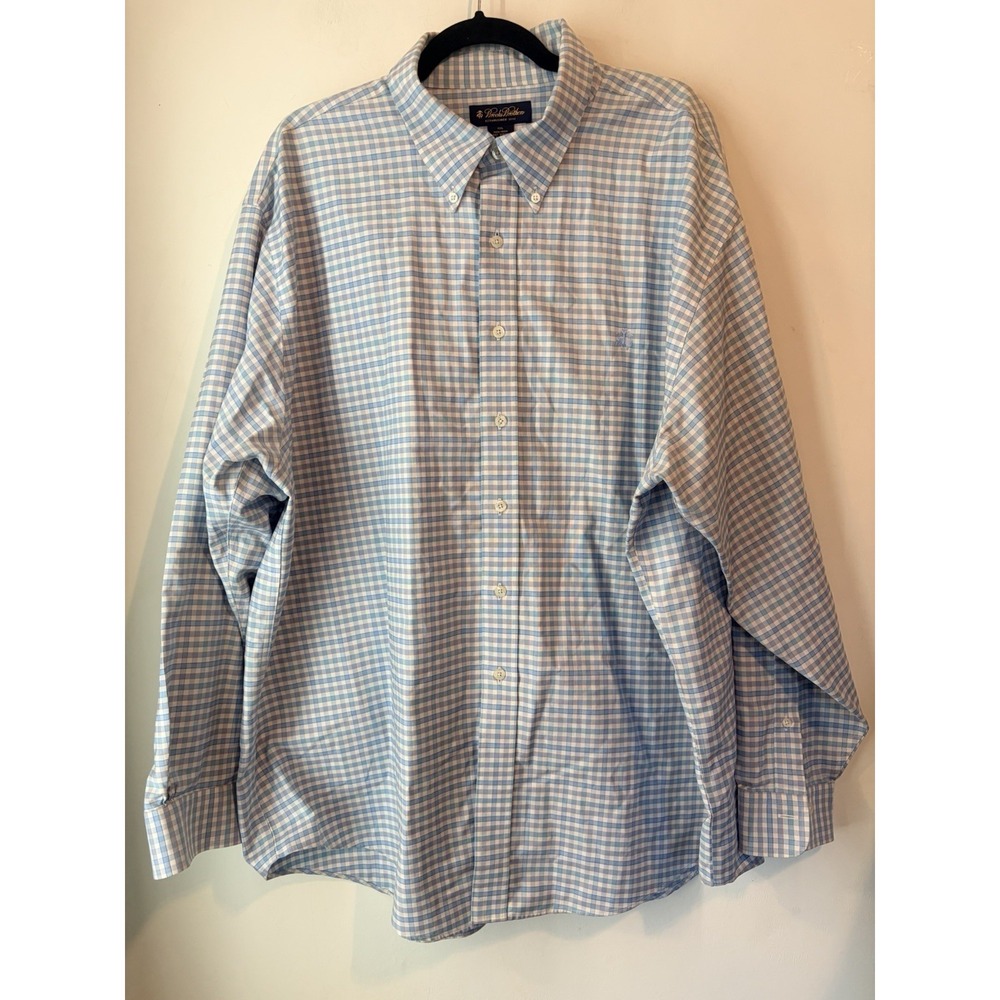 Brooks Brothers Non‎ Iron Supima Cotton Shirt XXL Blue Check